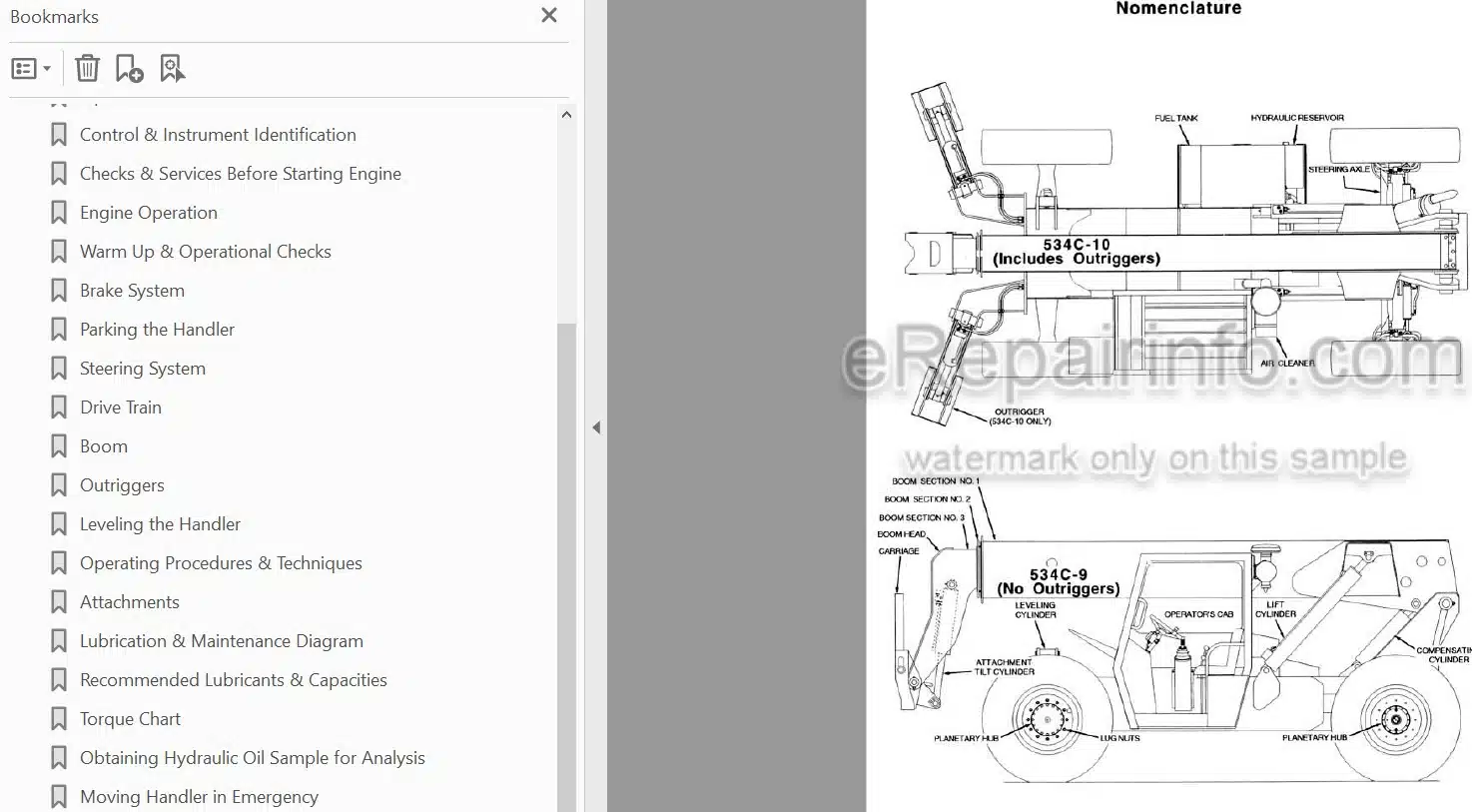 Photo 3 - JLG Gradall 534C-9 534C-10 Operation And Lubrication Manual Telehandler 2460-4170 SN1