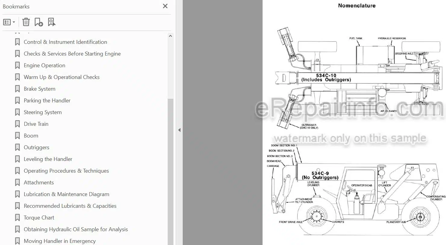 Photo 3 - JLG Gradall 534C-9 534C-10 Operation And Lubrication Manual Telehandler 2460-4171 SN2