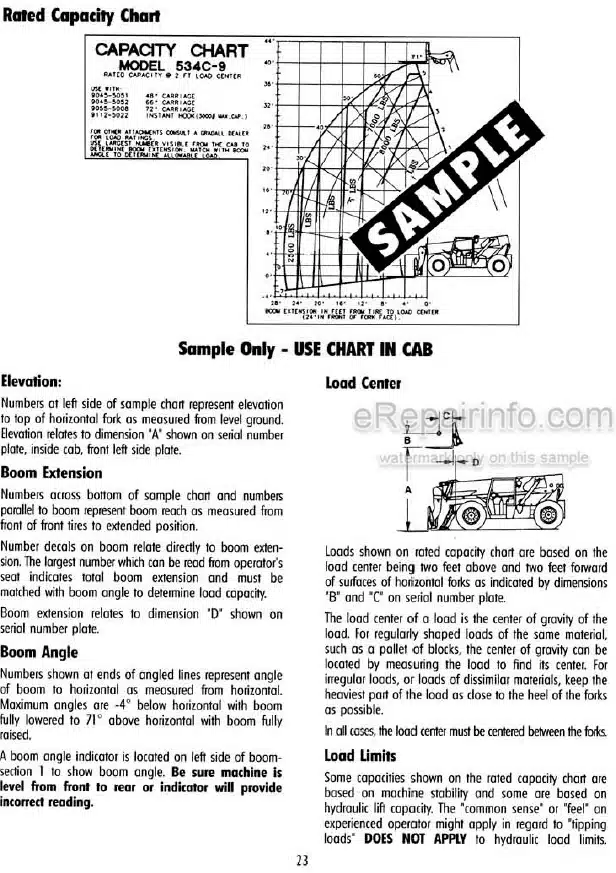 Photo 4 - JLG Gradall 534C-9 534C-10 Owner Operator Manual Telehandler 9114-4468 SN3