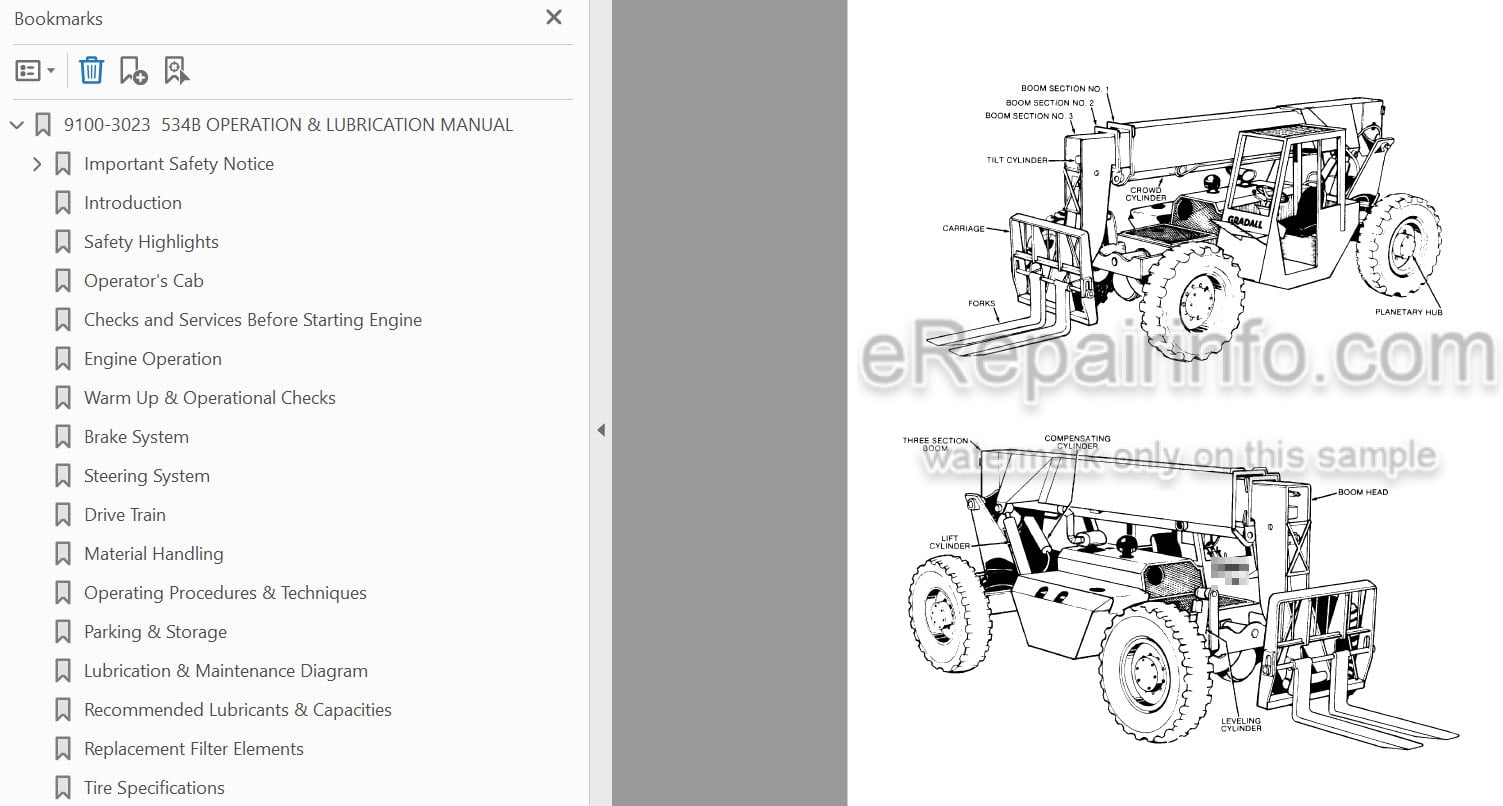 Photo 3 - JLG Gradall Loed 534B Operation And Lubrication Manual Telehandler 9100-3023 SN1