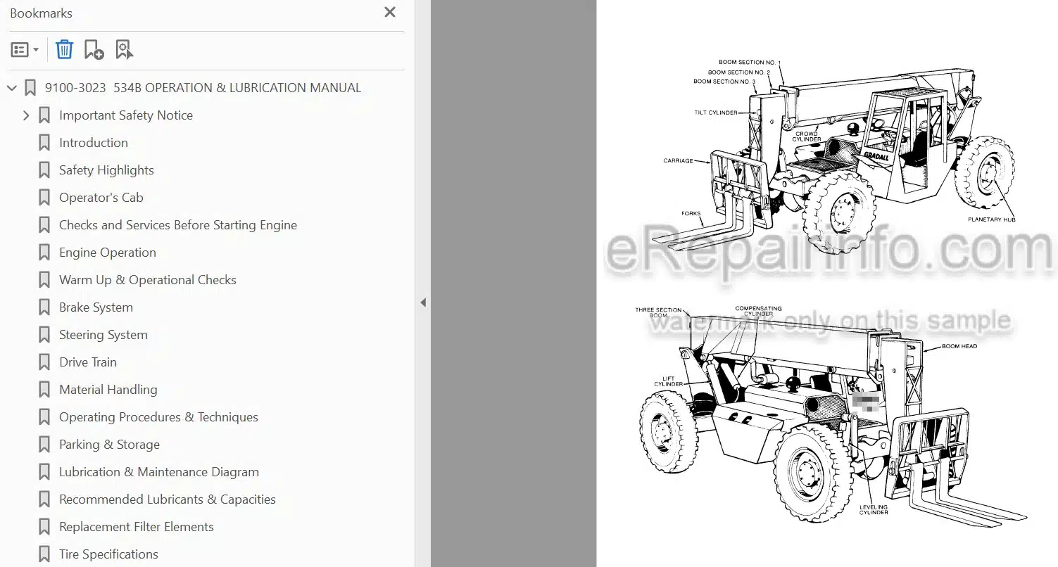 Photo 3 - JLG Gradall Loed 534B Operation And Lubrication Manual Telehandler 9100-3023 SN1