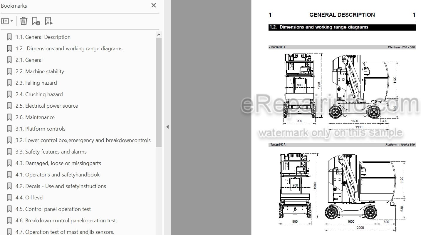 Photo 4 - JLG Grove Toucan 800A Operation And Safety Manual Mast Boom Lift MA0173-03 ENG Australia New Zealand Models