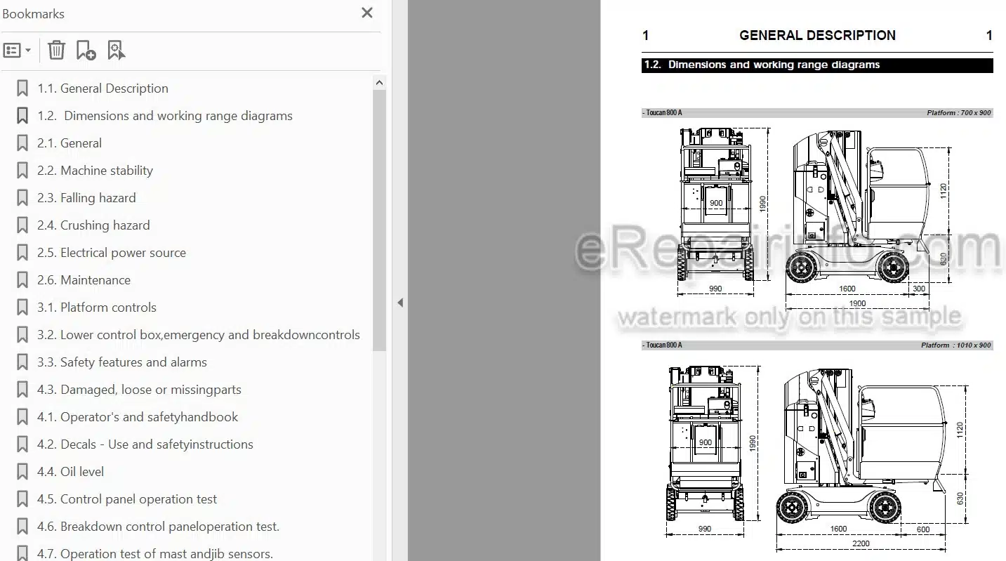 Photo 4 - JLG Grove Toucan 800A Operation And Safety Manual Mast Boom Lift MA0173-03 ENG Australia New Zealand Models