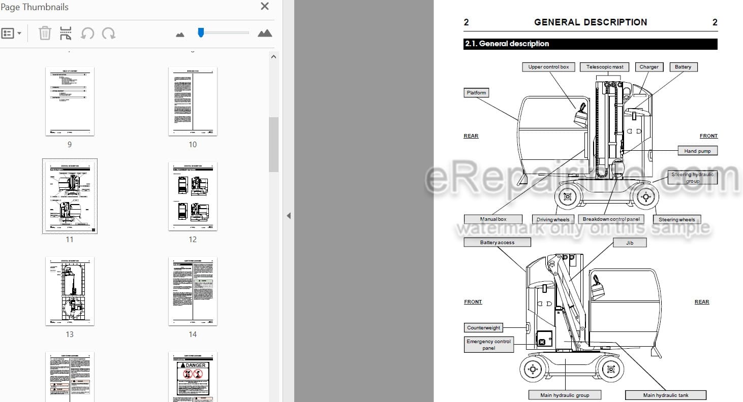 Photo 3 - JLG Grove Toucan 800 Operation And Safety Manual Mast Boom Lift MA0173-02 ENG Australia New Zealand Models
