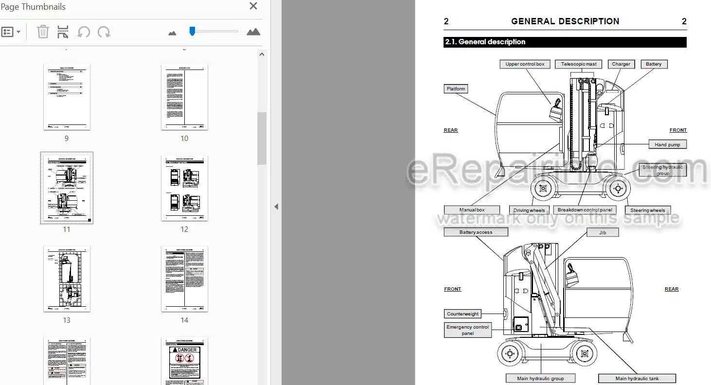 Photo 3 - JLG Grove Toucan 800 Operation And Safety Manual Mast Boom Lift MA0173-02 ENG Australia New Zealand Models