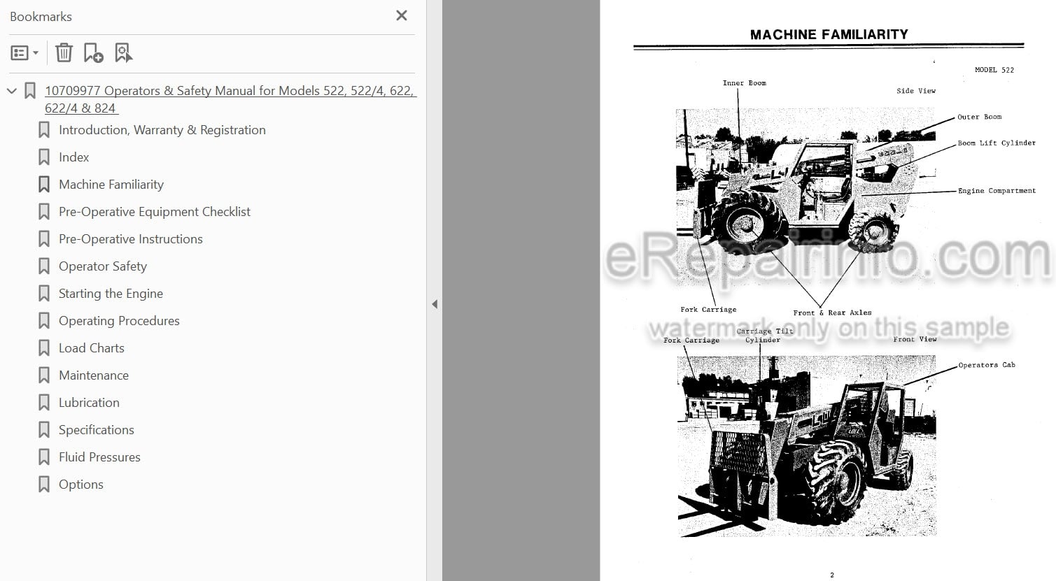 Photo 3 - JLG Lull 522 522-4 622 622-4 824 Operators And Safety Manual Telehandler 10709977