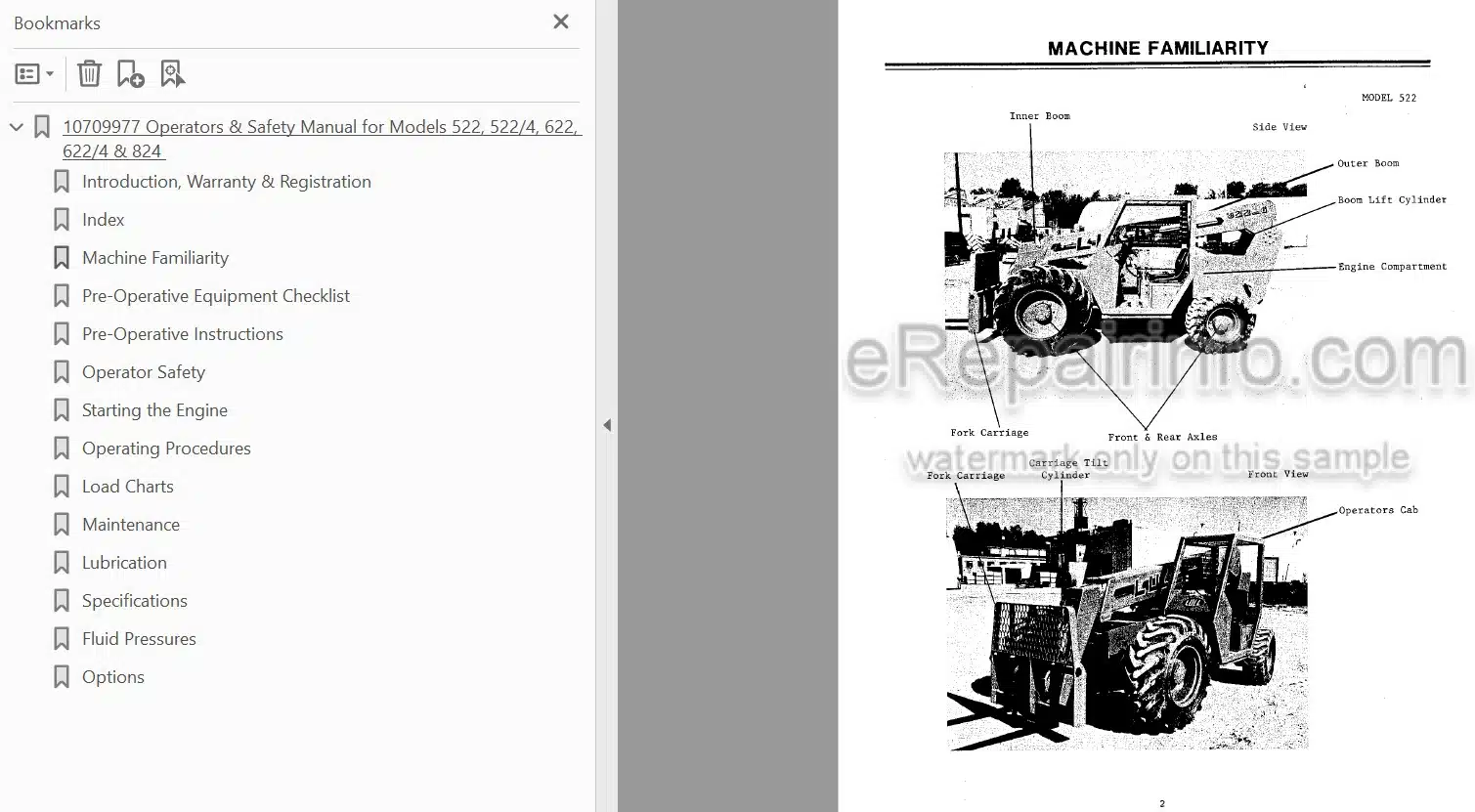 Photo 3 - JLG Lull 522 522-4 622 622-4 824 Operators And Safety Manual Telehandler 10709977