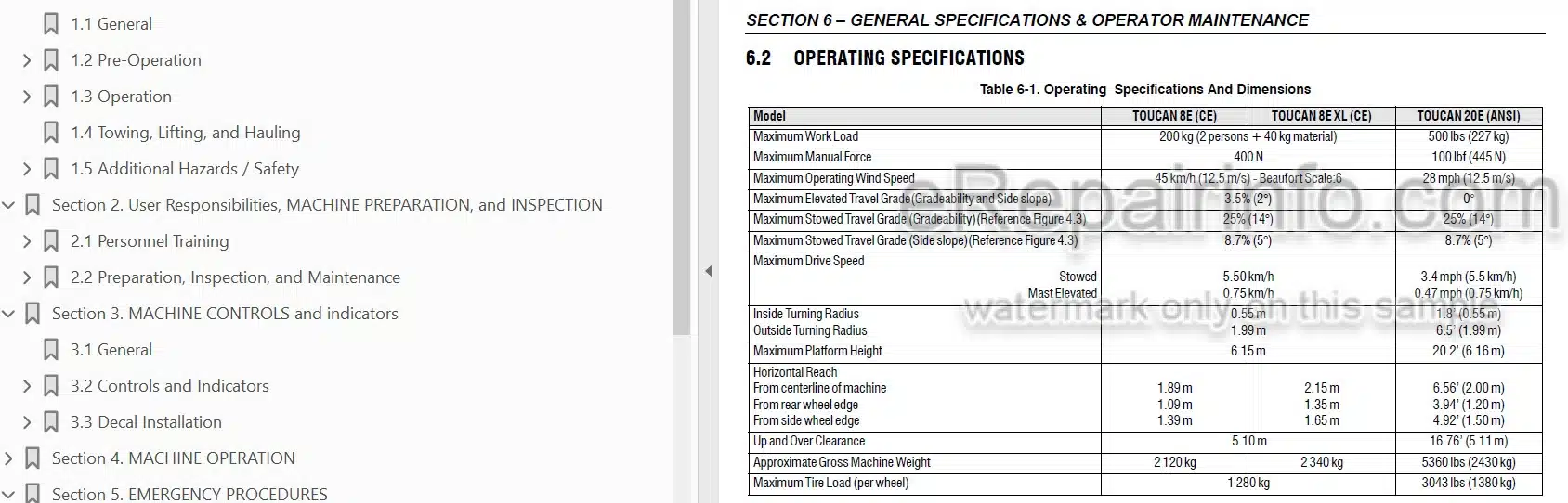 Photo 3 - JLG Toucan 8E 20E Operation And Safety Manual Mast Boom Lift SN A300052840-