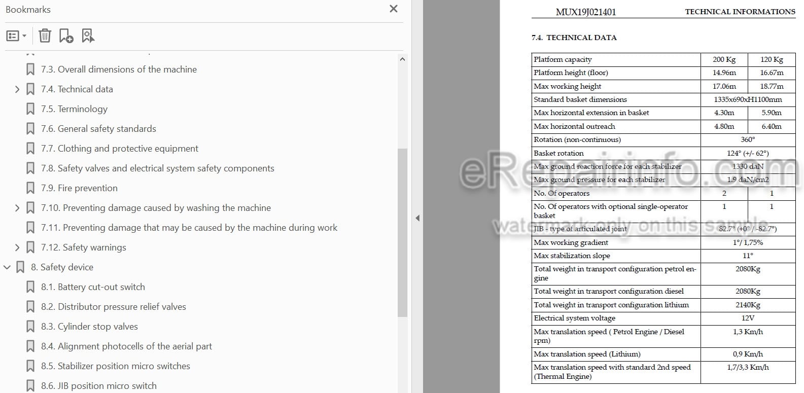 Photo 3 - JLG X19J Operator Safety Maintenance Service Manual Boom Lift