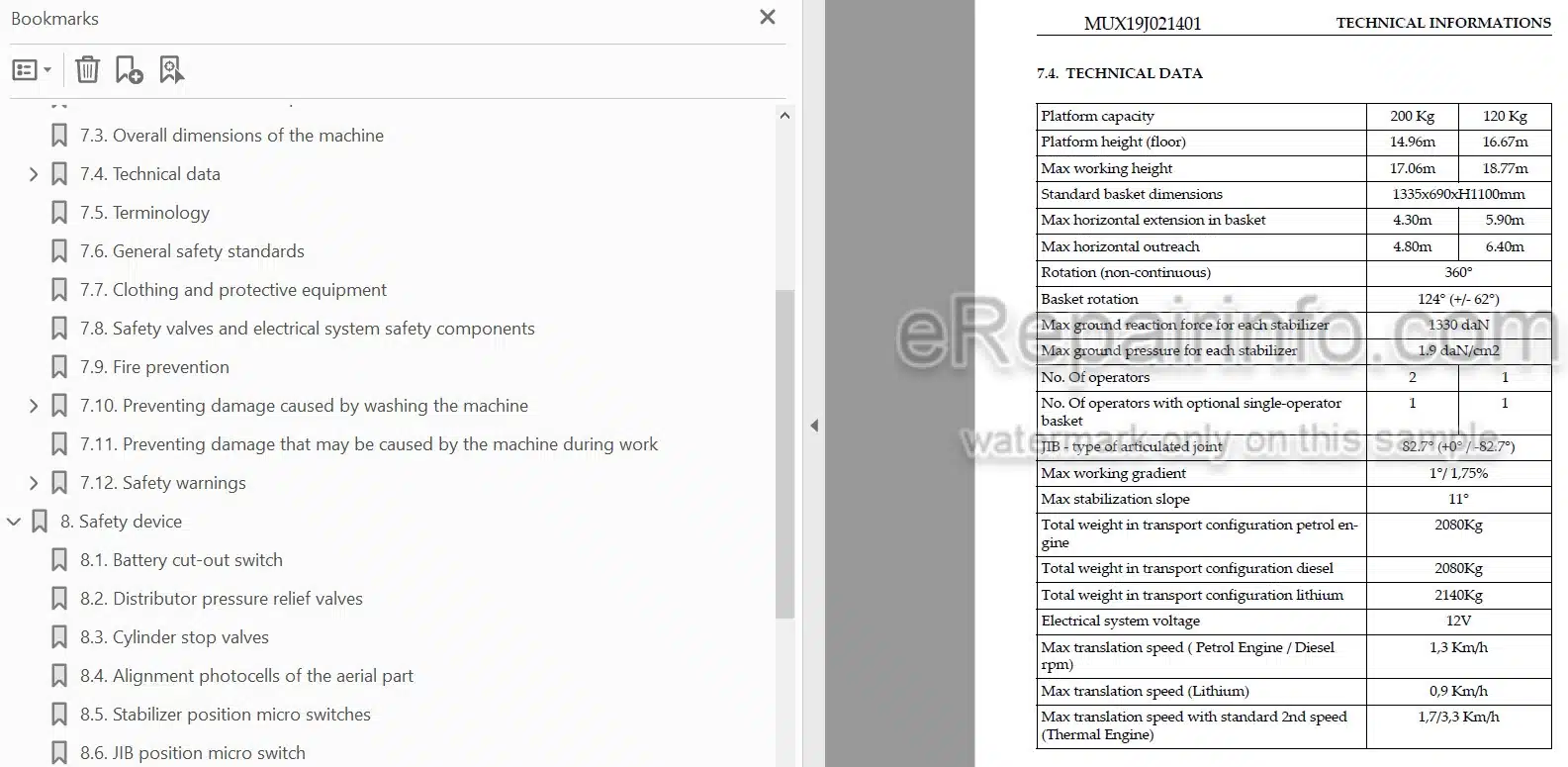 Photo 3 - JLG X19J Operator Safety Maintenance Service Manual Boom Lift