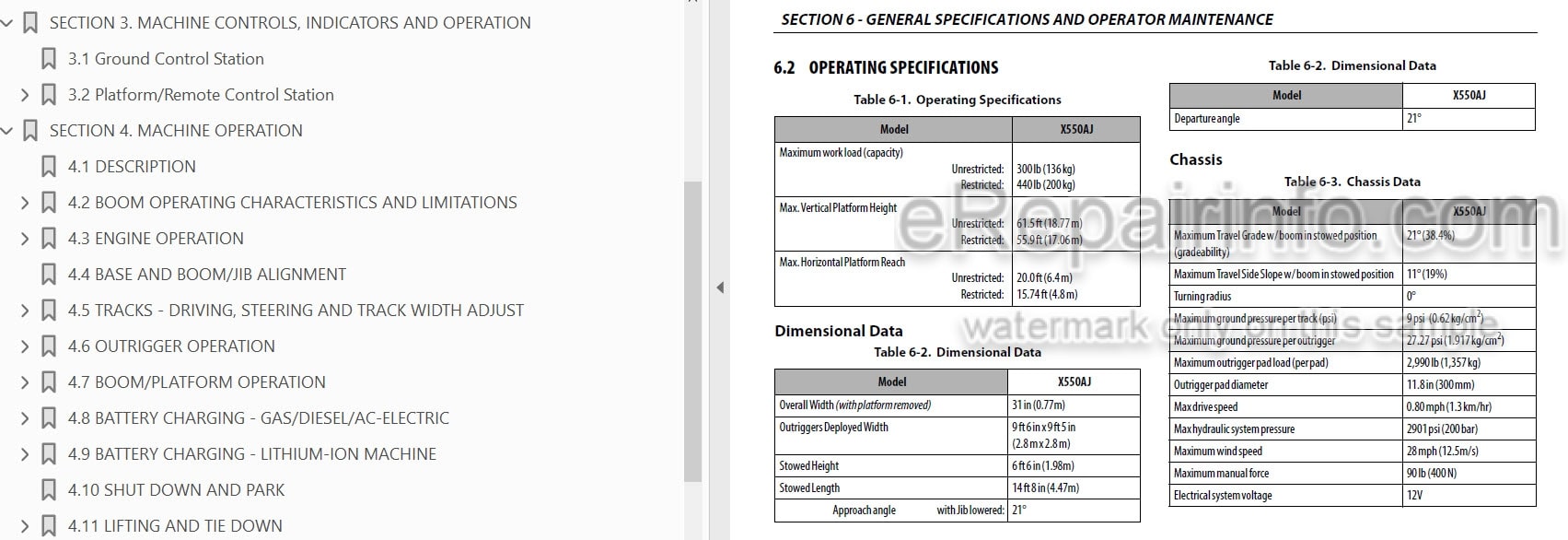 Photo 3 - JLG X550AJ Operation And Safety Manual Boom Lift