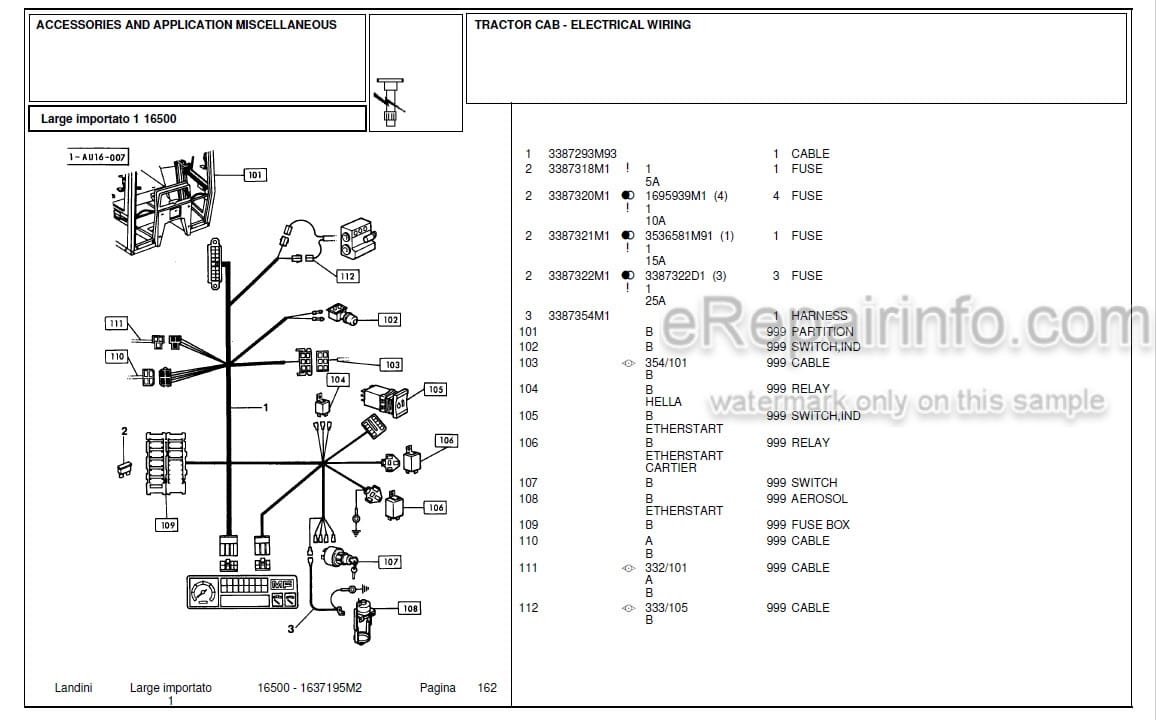 Photo 4 - Landini 16500 Parts Catalog Tractor 1637195M2