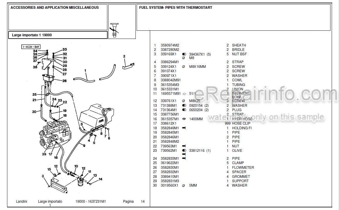 Photo 1 - Landini 19000 Parts Catalog Tractor 1637231M1