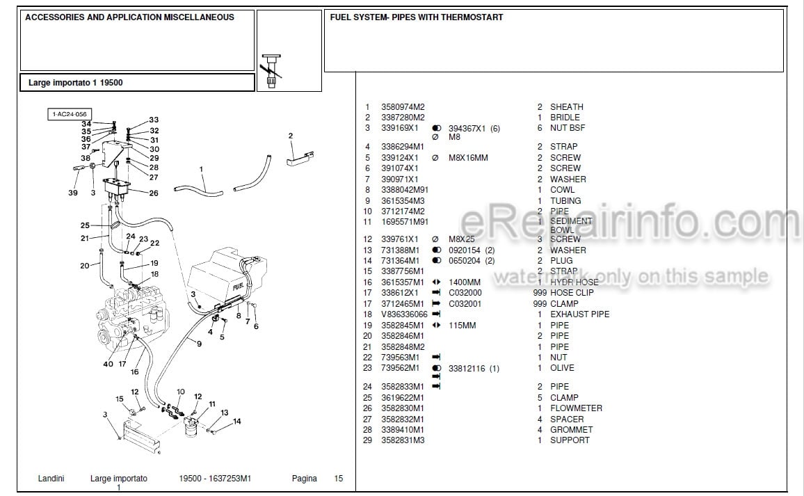 Photo 4 - Landini 19500 Parts Catalog Tractor 1637253M1