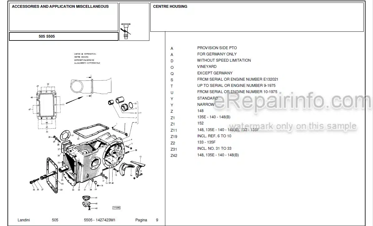 Photo 12 - Landini 5505 Parts Catalog Tractor 1427423M1