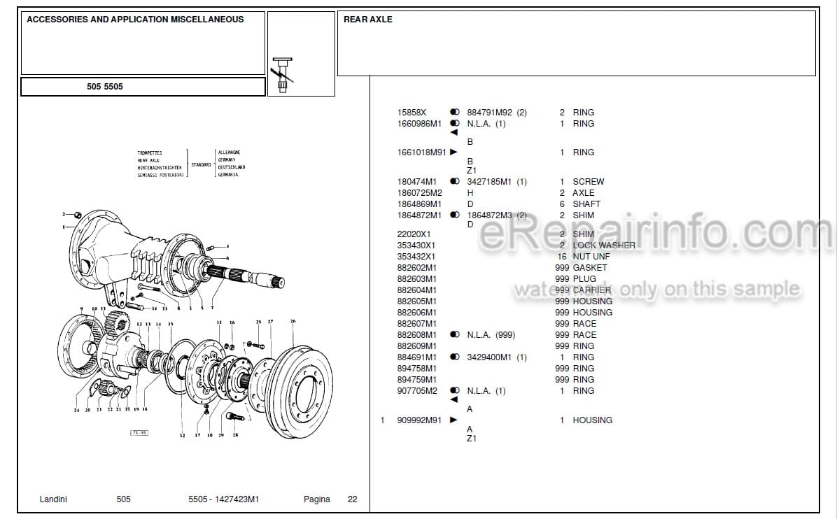 Photo 4 - Landini 5505 Parts Catalog Tractor 1427423M1