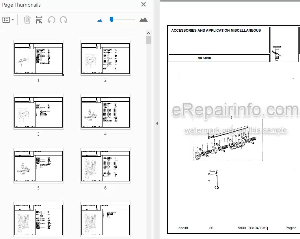 Photo 4 - Landini 5830 Parts Catalog Tractor 3310498M2