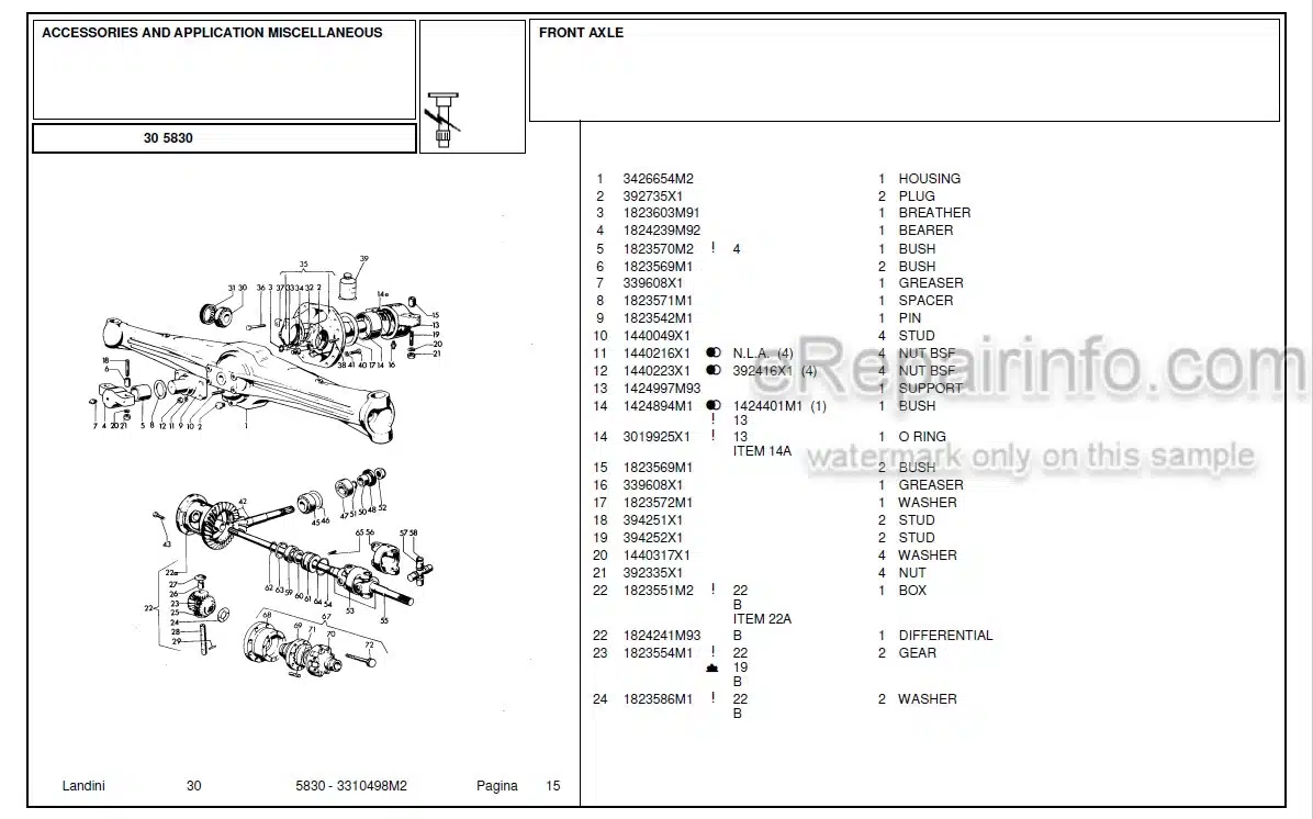 Photo 3 - Landini 5830 Parts Catalog Tractor 3310498M2