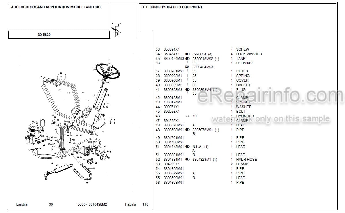 Photo 1 - Landini 5830 Parts Catalog Tractor 3310498M2