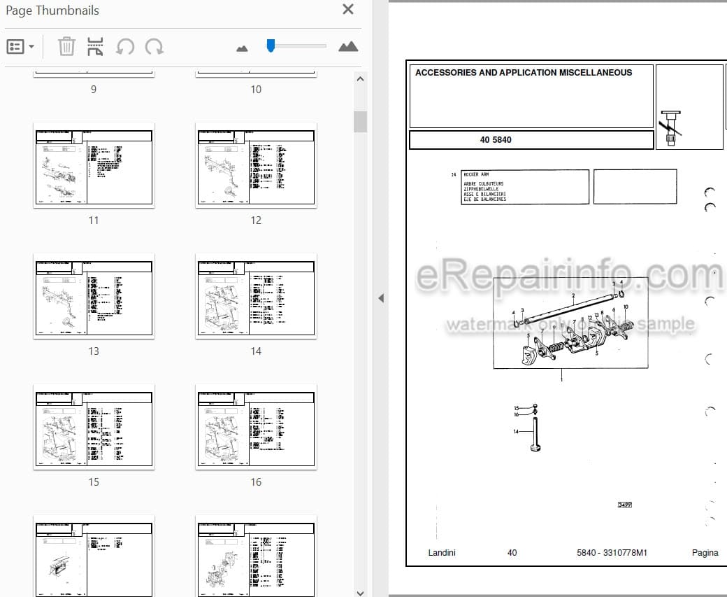Photo 3 - Landini 5840 Parts Catalog Tractor 3310779M1