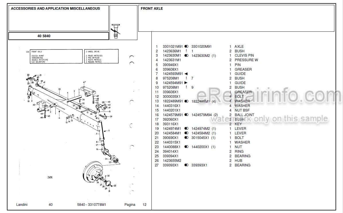 Photo 6 - Landini 5830 Parts Catalog Tractor 3310498M2