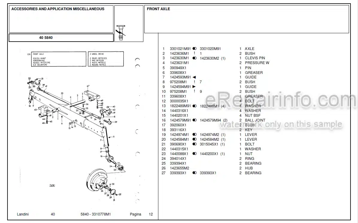 Photo 5 - Landini 5860 Parts Catalog Tractor