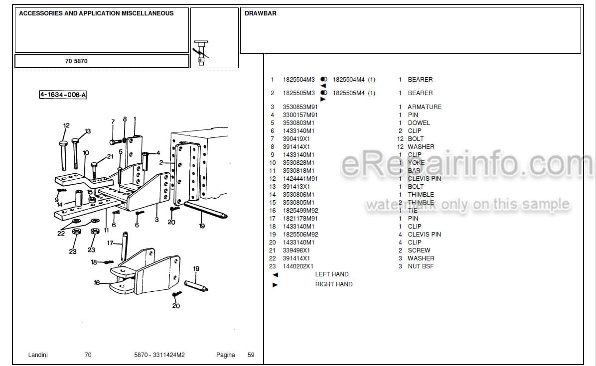 Photo 1 - Landini 5870 Parts Catalog Tractor 3311424M2