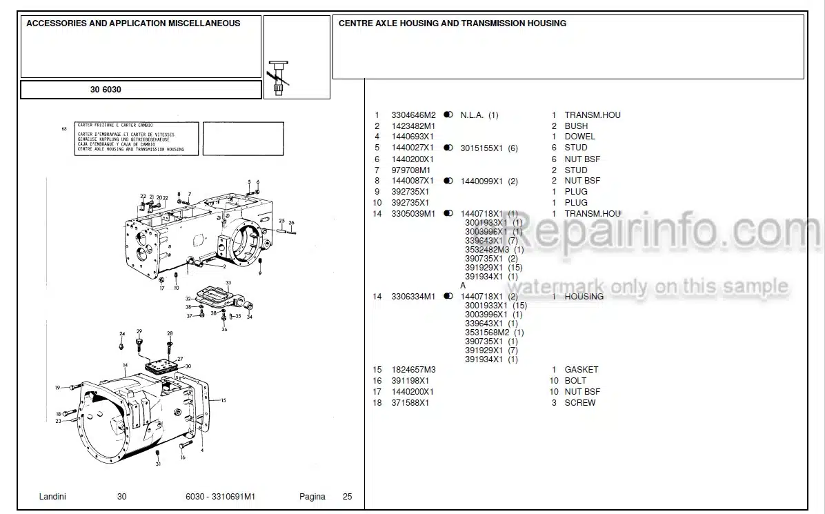 Photo 6 - Landini 5870 Parts Catalog Tractor 3311424M2