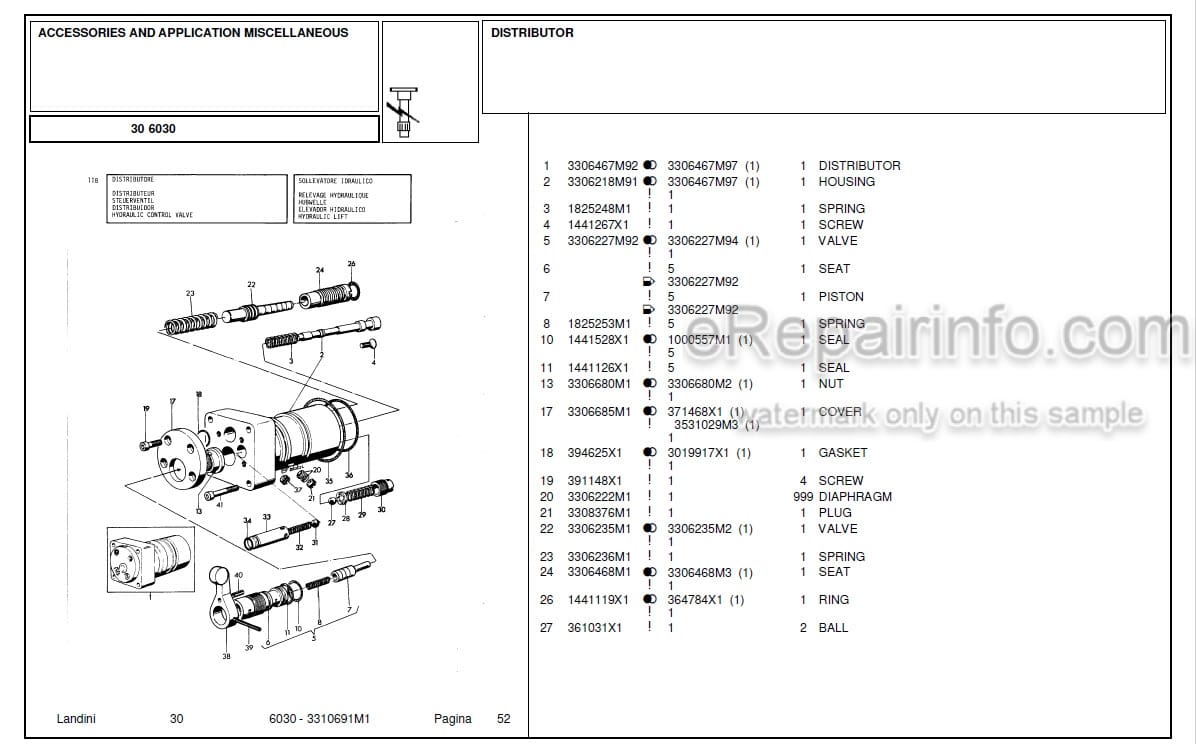 Photo 4 - Landini 6030 Parts Catalog Tractor 3310691M1
