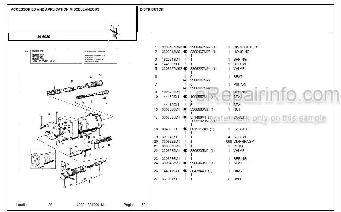 Photo 4 - Landini 6030 Parts Catalog Tractor 3310691M1