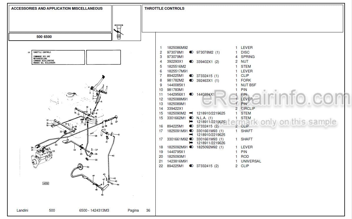 Photo 4 - Landini 6500 Parts Catalog Tractor 1423313M3