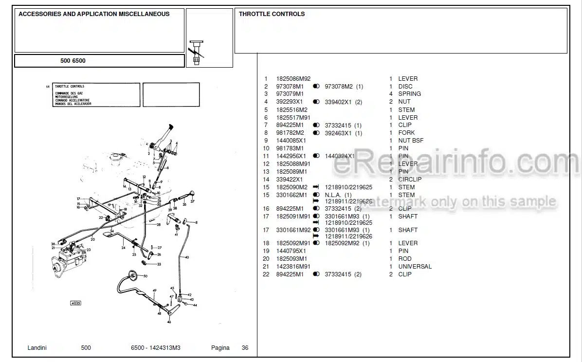 Photo 4 - Landini 6500 Parts Catalog Tractor 1423313M3