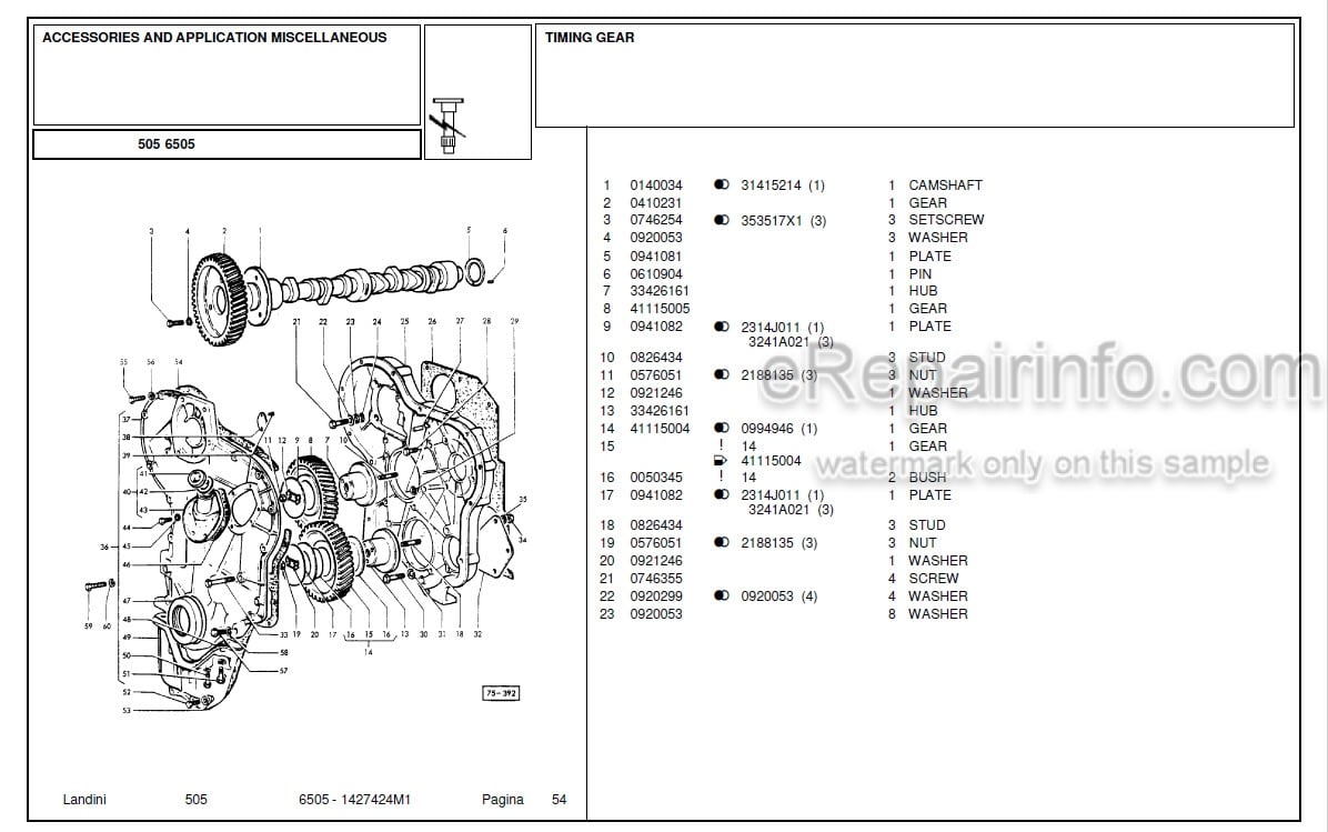 Photo 4 - Landini 6505 Parts Catalog Tractor 1427424M1