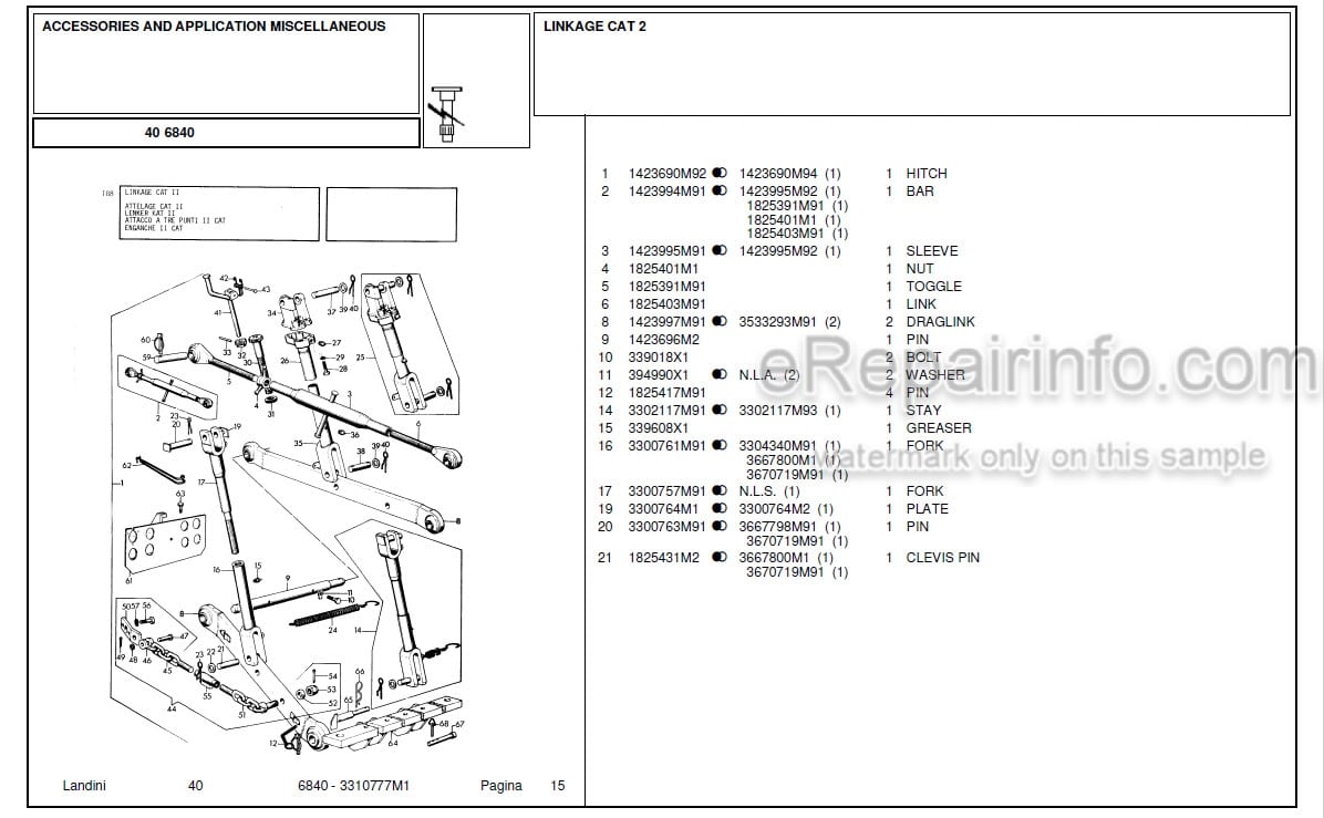 Photo 4 - Landini 6840 Parts Catalog Tractor 3310777M1