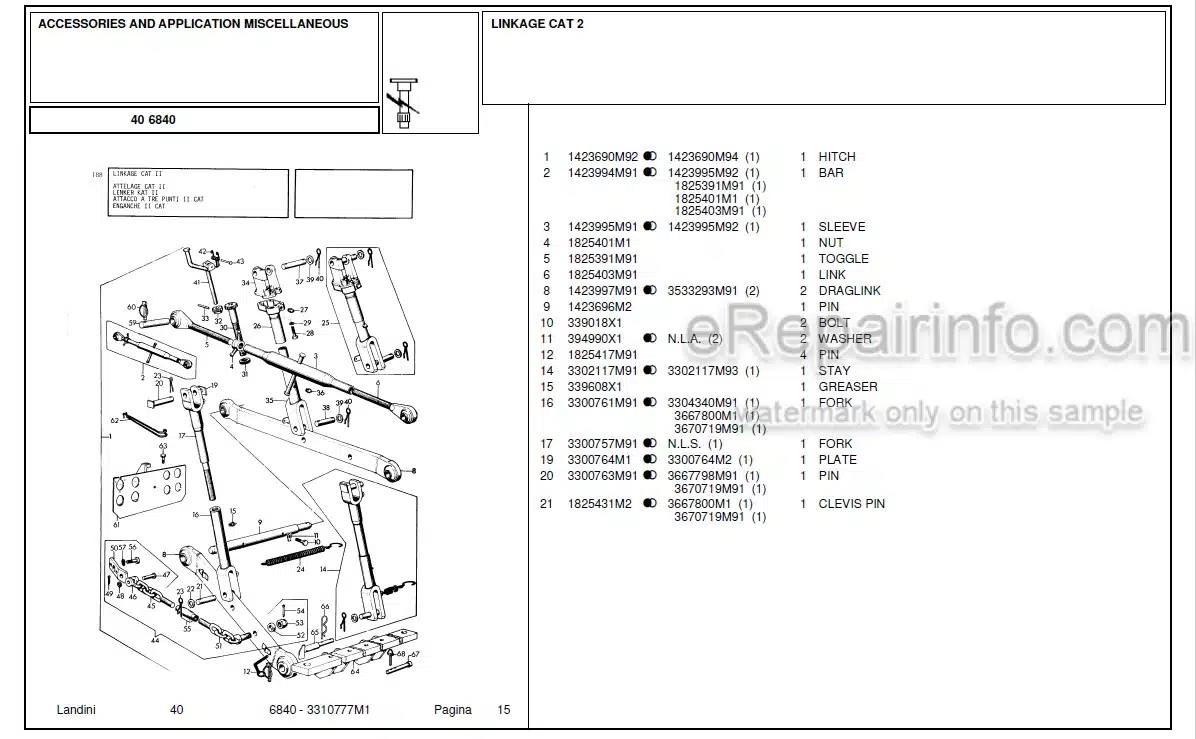 Photo 4 - Landini 6840 Parts Catalog Tractor 3310777M1