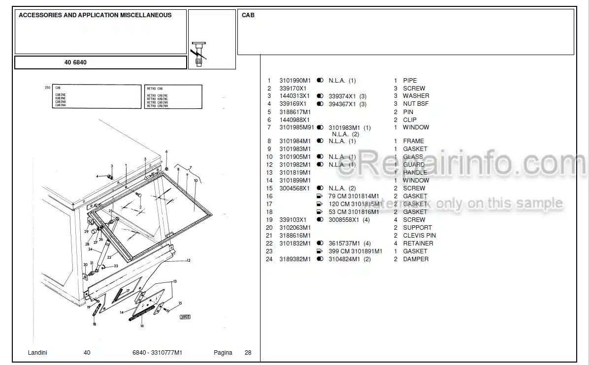 Photo 6 - Landini 6830 Parts Catalog Tractor 3310499M2