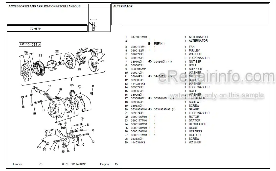 Photo 4 - Landini 6870 Parts Catalog Tractor 3311426M2