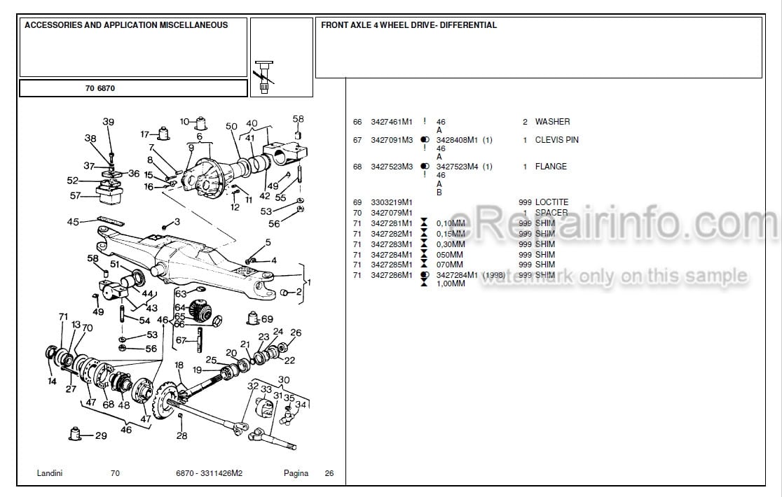 Photo 4 - Landini 6870 Parts Catalog Tractor 3311426M2