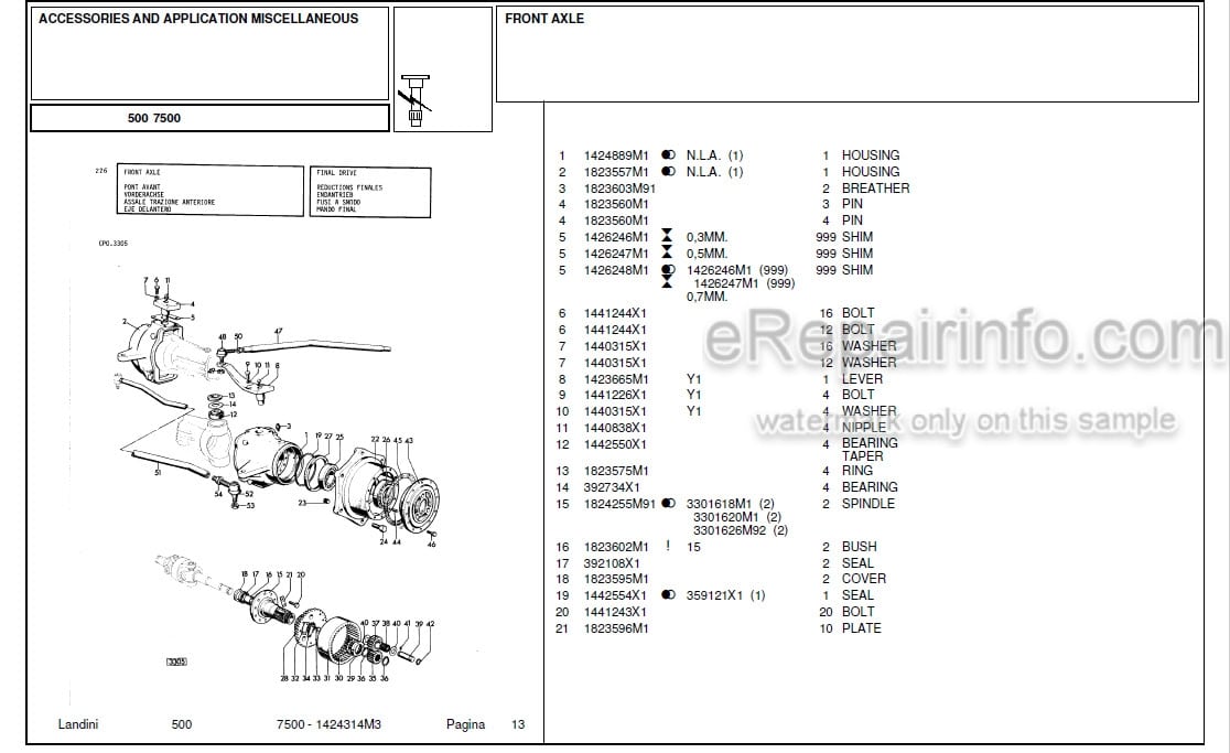 Photo 3 - Landini 7500 Parts Catalog Tractor 1424314M3