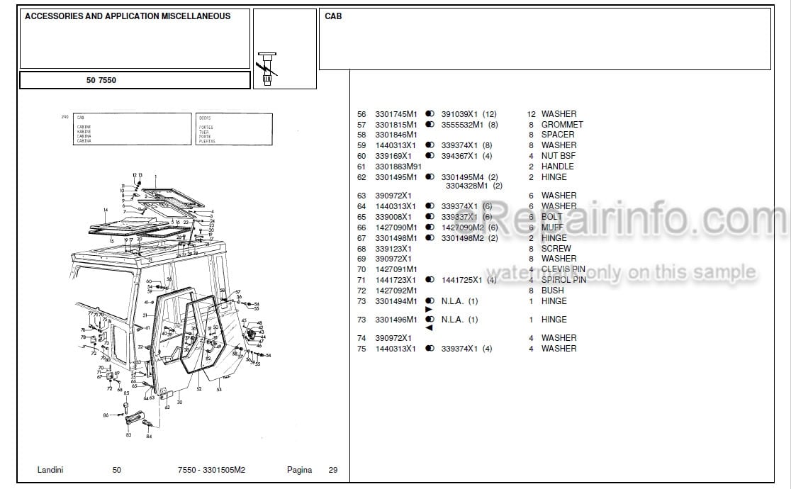 Photo 4 - Landini 7550 Parts Catalog Tractor 3301505M2