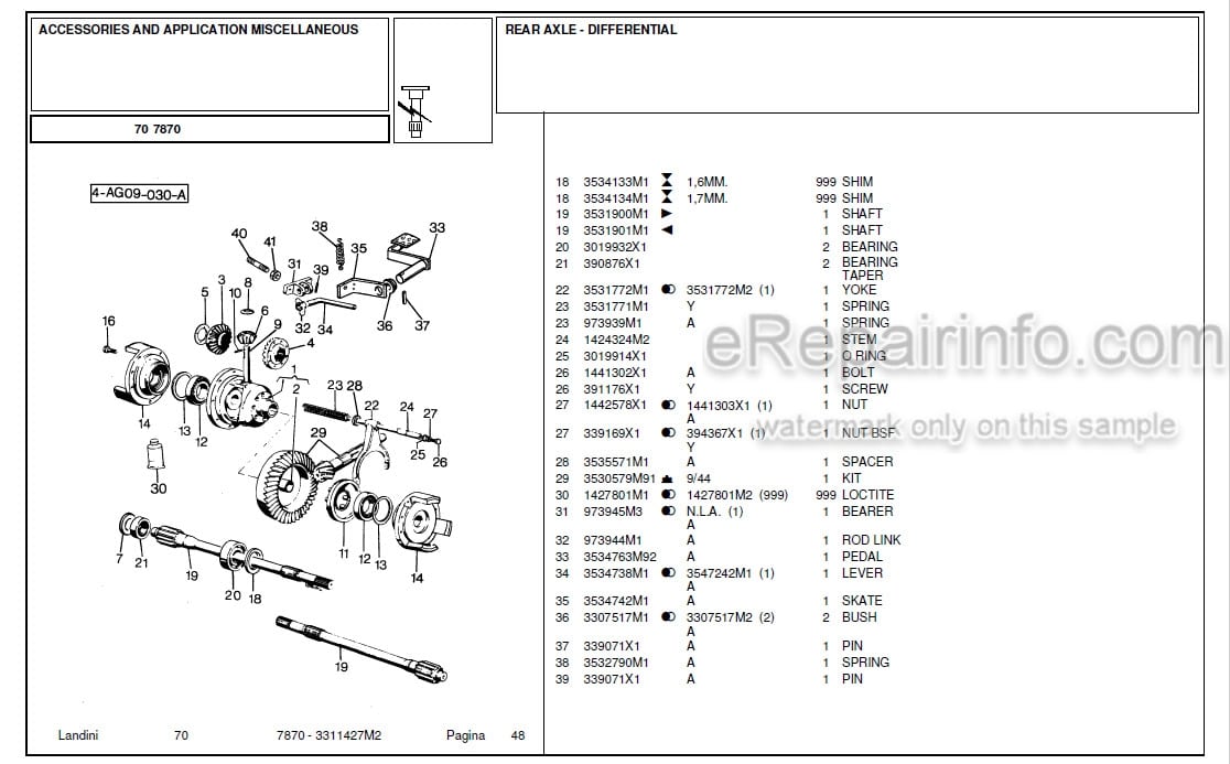 Photo 4 - Landini 7870 Parts Catalog Tractor 3311427M2