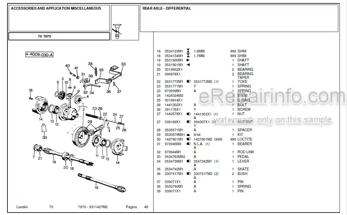 Photo 4 - Landini 7870 Parts Catalog Tractor 3311427M2