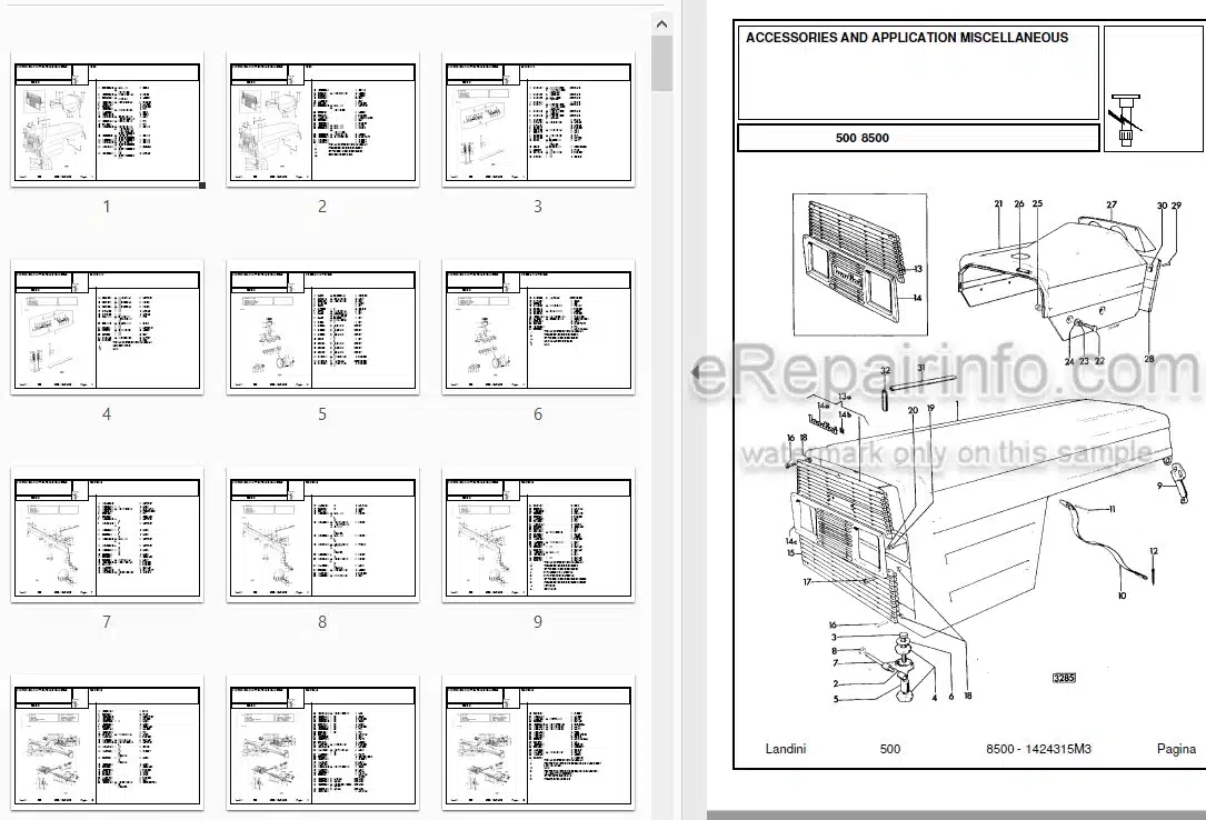 Photo 3 - Landini 8500 Parts Catalog Tractor 1424315M3