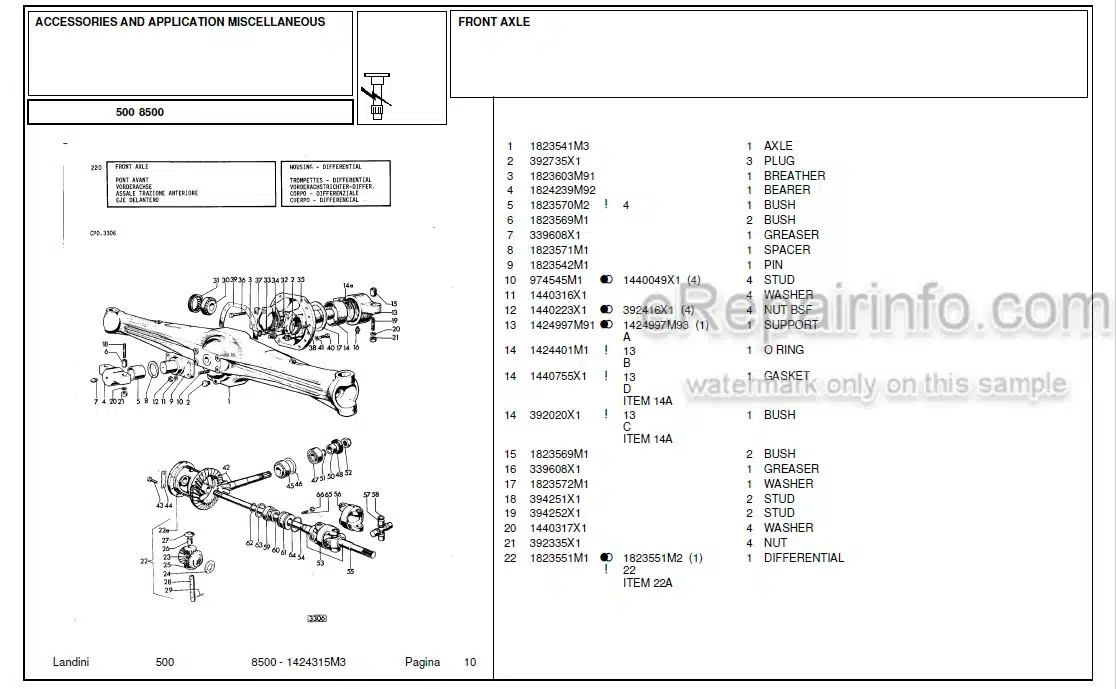 Photo 2 - Landini 8500 Parts Catalog Tractor 1424315M3