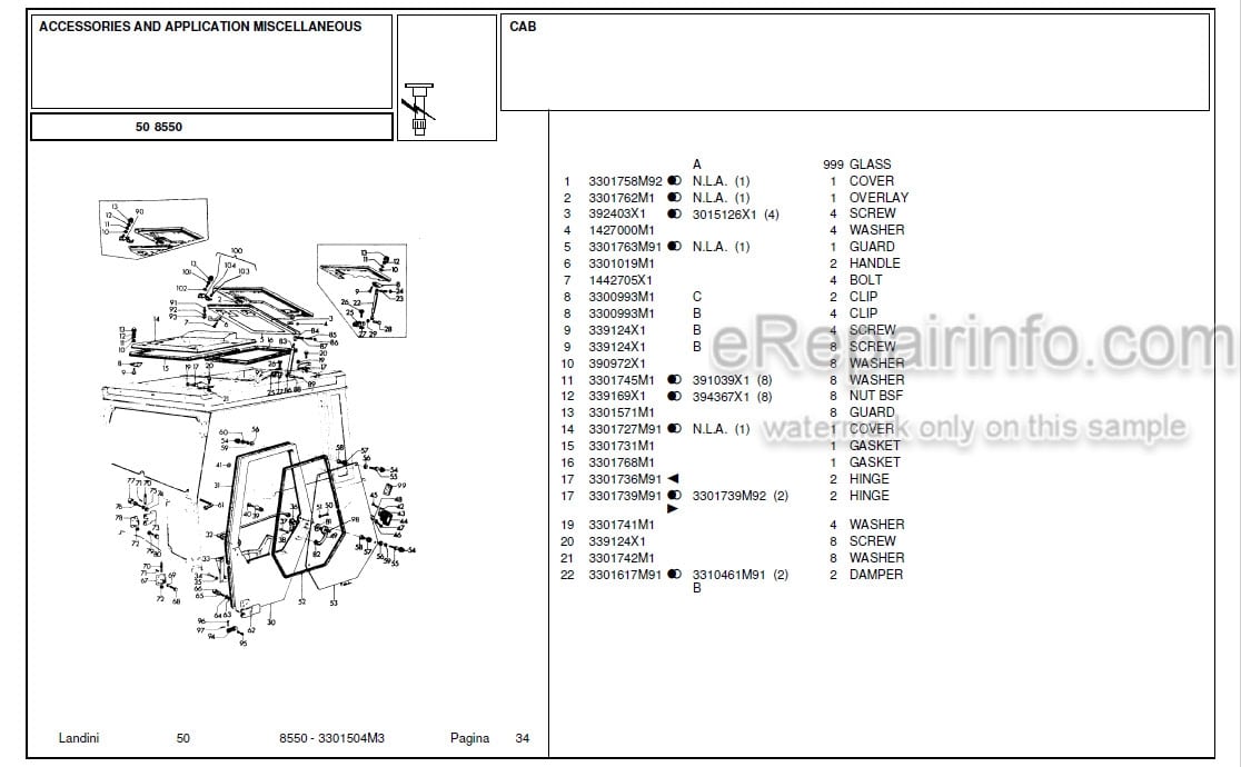Photo 4 - Landini 8550 Parts Catalog Tractor 3301504M3
