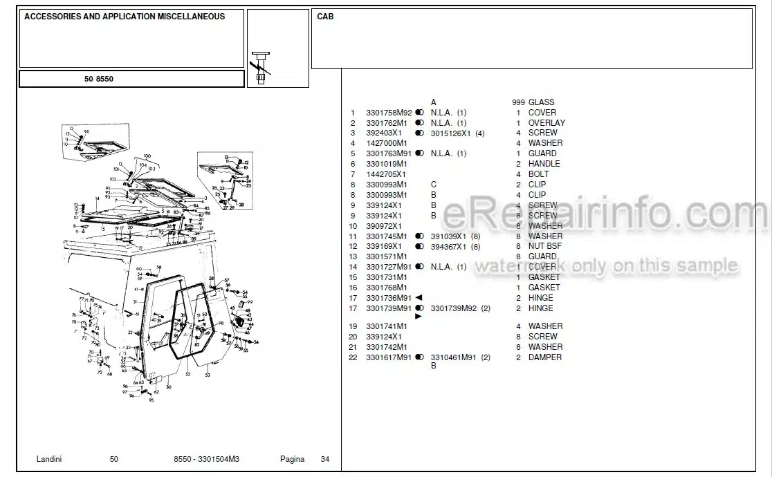 Photo 4 - Landini 8550 Parts Catalog Tractor 3301504M3