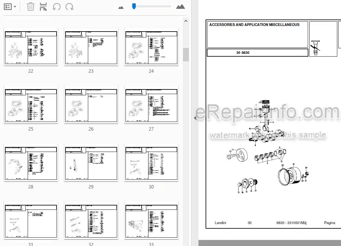 Photo 3 - Landini 8830 Parts Catalog Tractor 3310501M2