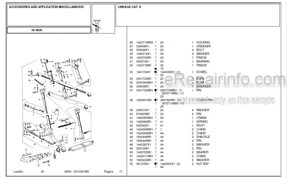 Photo 12 - Landini 8830 Parts Catalog Tractor 3310501M2