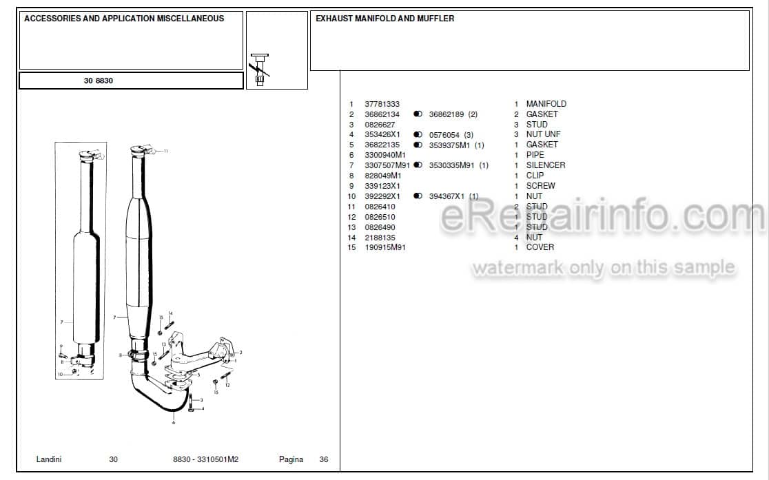 Photo 4 - Landini 8830 Parts Catalog Tractor 3310501M2