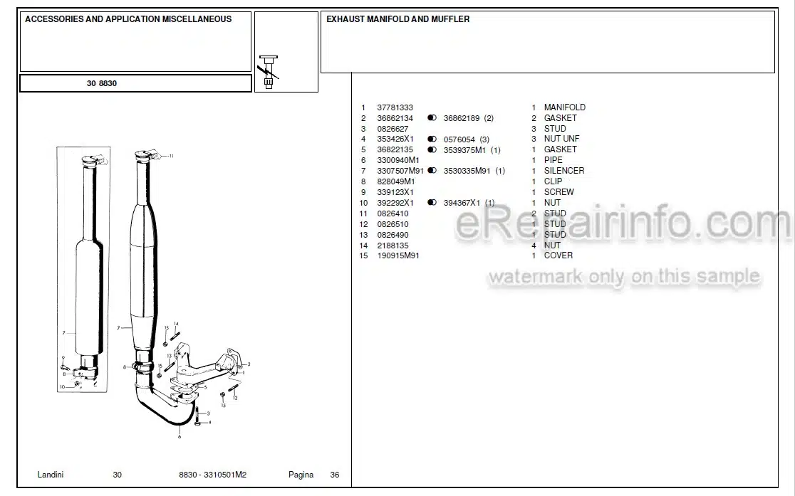 Photo 4 - Landini 8830 Parts Catalog Tractor 3310501M2